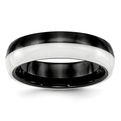 Chisel Ceramic Black and White 6mm Polished Band S:6