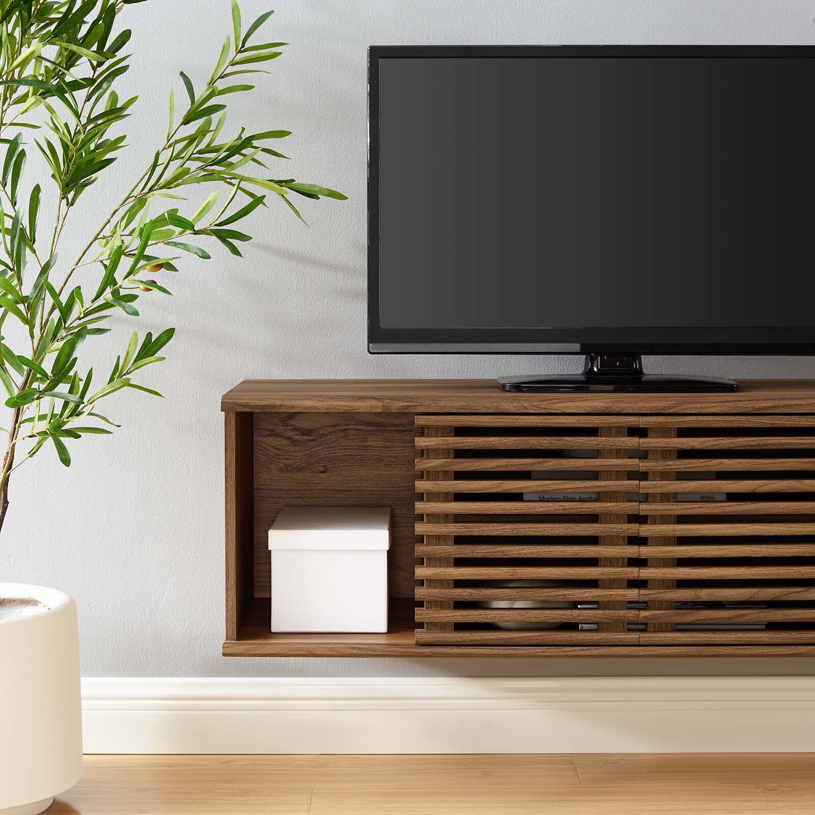 Modway Render 46" Wall-Mount Media Console TV Stand in Walnut