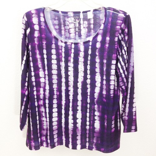 Chicos Zenergy Womens Top Sz 1 Purple Rhinestone Embellished 3/4 Sleeve