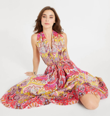 Mille Marilyn Belted Sleeveless Cotton Midi Resort Dress in Zanzibar - S - $309