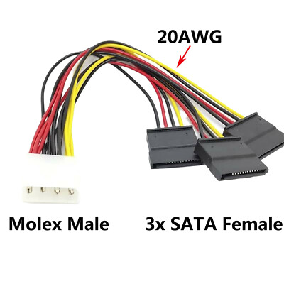 10x 4 Pin IDE Molex Male to 3 SATA Female 15 Pin Power Splitter Connector Cable