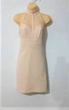 New Look Lace High Neck Panel Bodycon Pale Pink Dress Size 8.