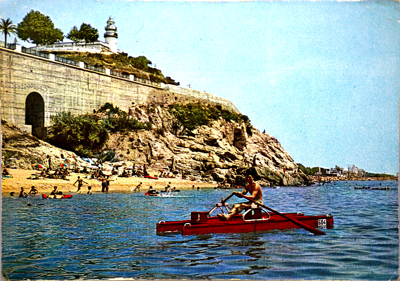 Postal España Faro Calella de la Costa Barcelona Canoa Kayak Playa Verano
