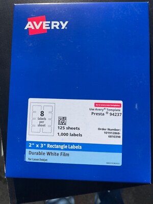 Avery 2x3 Rectangle Labels 125 sheet - 1000 labels per pack (2 Pack ...