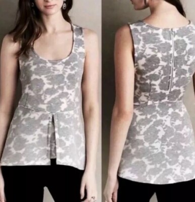 Anthropologie Akemi + Kin Gray Floral Sleeveless Peplum Neoprene Top Size Small