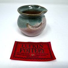 Separador de huevos Lufkin Pottery Seagrove NC pequeño arcilla verde bronceado esmaltado firmado 2007