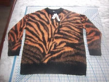 WOMENS SMALL OVERSIZED TOPSHOP BLACK/ORANGE WOOL BLEND CREWNECK SWEATER - NWT