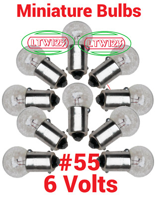 (10)  MINIATURE LAMP BULBS 55 6V 2 C.P M.B