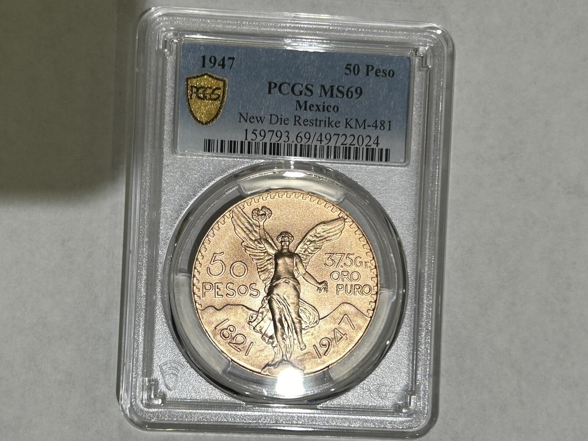 Mexican Gold Centenario 1947 New Die Restrike 50 Pesos Coin 22k