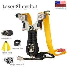 Profesional Slingshot Catapult Target Aiming Laser Pointor Rubber 100 Ammo Balls
