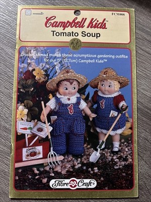 Campbell Kinder Faser Handwerk Häkelanleitung 5'' Puppe Gartenarbeit Outfit selten Vintage