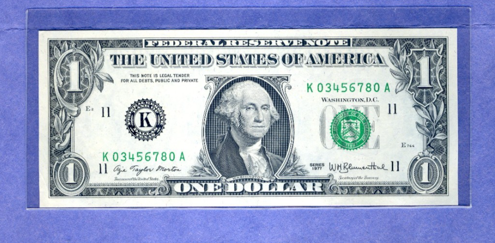 LADDER # 03456780 Fancy Serial Number $1 series 1977 $1 UNCIRCULATED ...