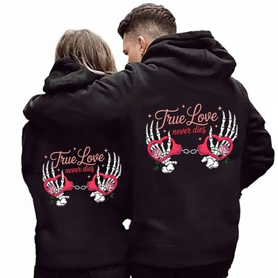Skeleton Couple Hands True Love Never Dies Anniversary Valentine's Day Hoodie