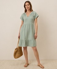 Pact Dresses Skirts Women'S Coastal Double Gauze Breezy Dress Small Agave Green