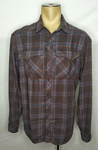 Mens Arcteryx Gryson Flannel brown plaid snap button shirt wool blend XL
