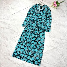 Oscar de la Renta Floral Long Sleeve Dress Turquoise Size L