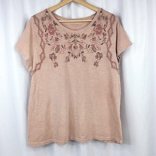 Lucky Brand Slub Knit Floral T-Shirt Womens Plus Size 1X Blush Pink Short Sleeve