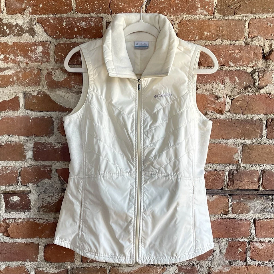 Chaleco acolchado Columbia para mujer pequeño blanco roto cremallera completa cuello polar Foto 2 de 4