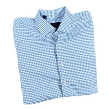 David Donahue Dress Shirt Men's Size XL Long Sleeve Blue Gingham Check