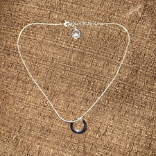 Trifari Crown silver tone necklace 16-18" circle of life pendant 