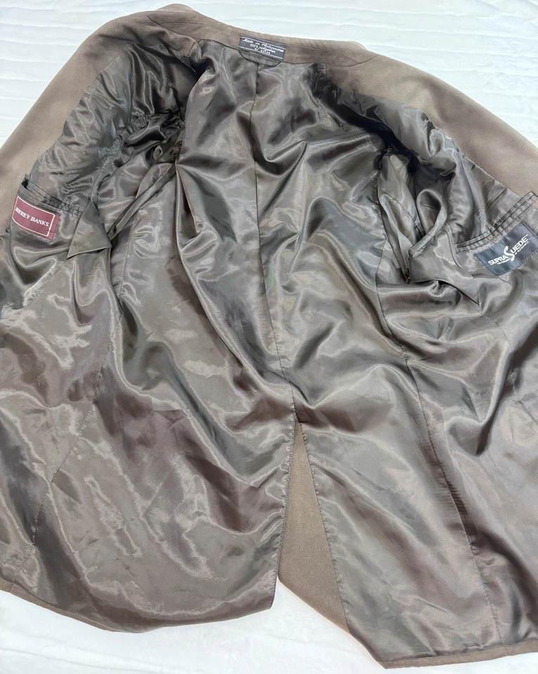 Blazer Jeffrey Banks Para Hombres Pequeño 38 Marrón SupraGamuza Poliéster Abrigo Deportivo Chaqueta Foto 4 de 4