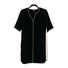 Tahari Black Tunic Dress White Trim Short Sleeve Casual Size Large Minimalist