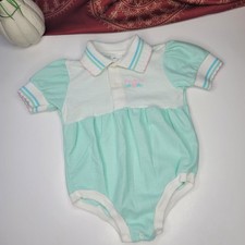 Vintage Gerber Mint Green Collared Short Sleeve Romper One-Piece 12 Months
