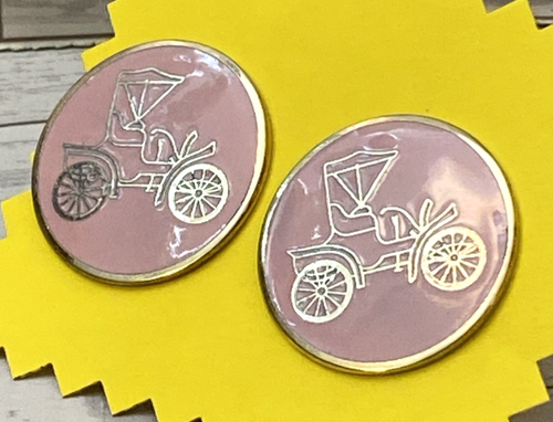 Vtg Ford Model T Pink & Gold Tone Enamel Cufflinks - Afbeelding 1 van 14