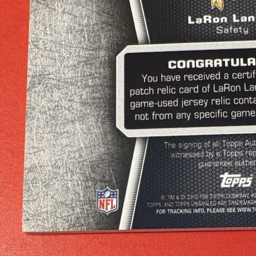 LaRon Landry 36/50 2010 Topps Unrivaled Auto Patch/Jersey Relic UAP-LL Game-Used view 13
