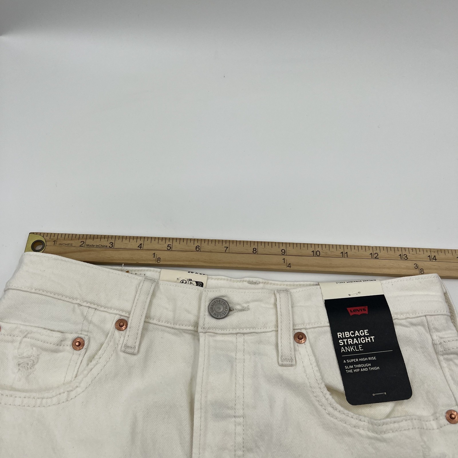 Levis Premium Ribcage Straight Ankle Jeans Womens Size 28 White Distressed NEW thumbnail 14