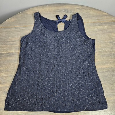 The Limited Navy Gold Metallic Textured Tank Top Women s Medium Tie Back