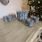 Vintage Jeanette Wedgwood Corinthian Blue Ice Bucket Saloon Bar Set W/ 8 Shots