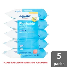Equate Flushable Wipes, Fresh Scent, 5 packs of 48 wipes, 240 Total Wipes