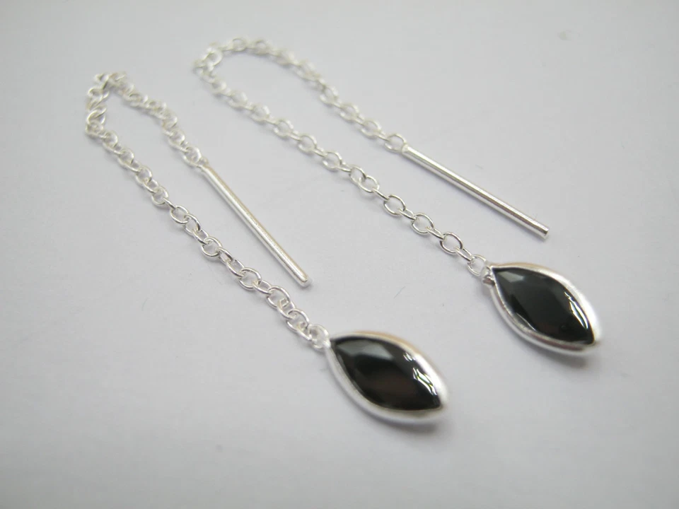 925 Solid Silver Threader Earrings Decorated With Diamond Shaped Simulated CZ - Image 3 of 4