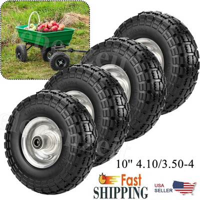 #ad #ad 10quot; Flat Free Solid Tires Wheels 4.10 3.50 4quot; for Garden Cart Hand Truck Dolly $39.99