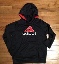 adidas Hoodie Youth M 10/12 Black  Red Polyester Long Sleeve Embroidered Logo