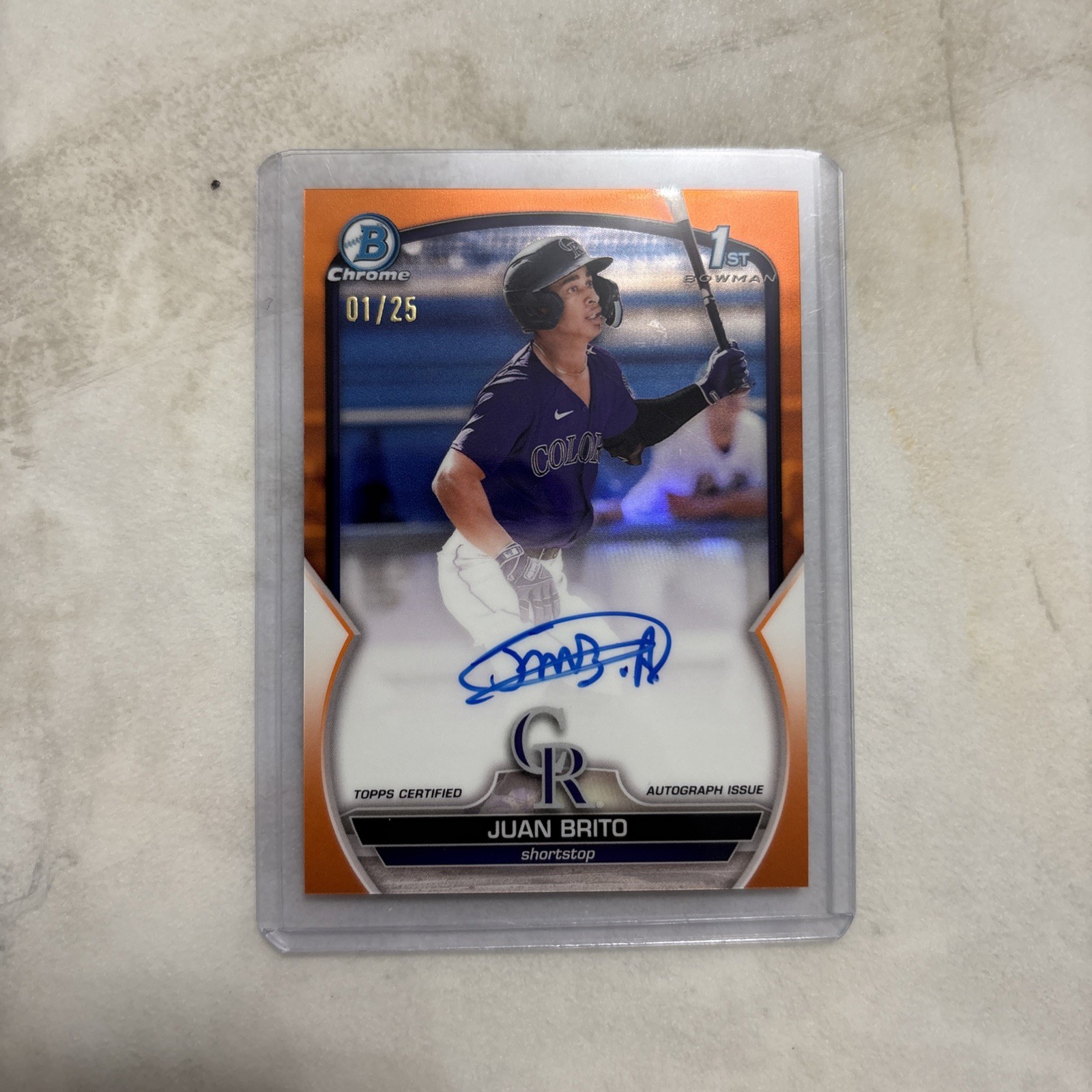 2023 1st Bowman Chrome Juan Brito Orange Auto /25 Rockies Guardians