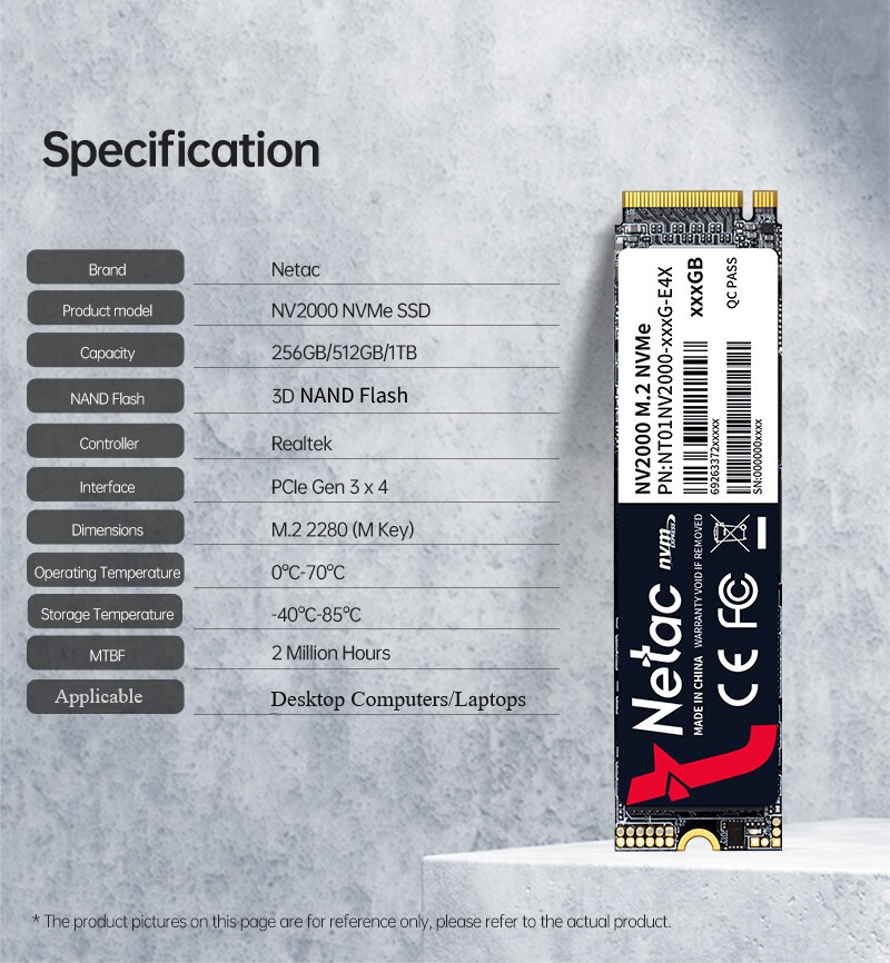 Netac 1TB 512GB 256GB M.2 2280 Internal SSD PCIe3.0 Solid State