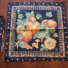 Set /6 Pumpkin Floral Fall Corn Mushroom Cotton Blend Napkins USA Made 21" NEW
