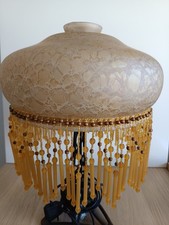 Magnifique Suspension Lustre Vintage Perles de Verre Ambrées 