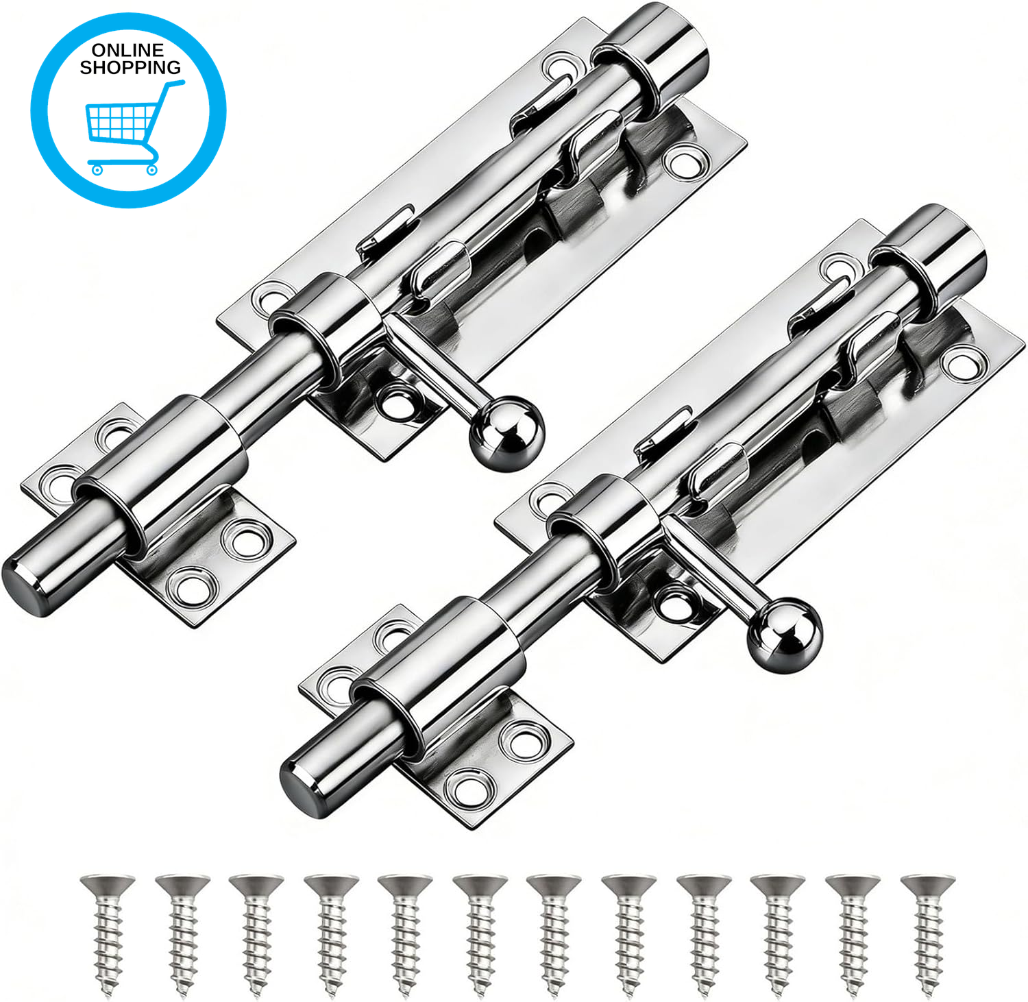 2 Pack Barrel Bolt Latch, 6.3"" Heavy Duty 304 Stainless Steel Gate Latch for ins