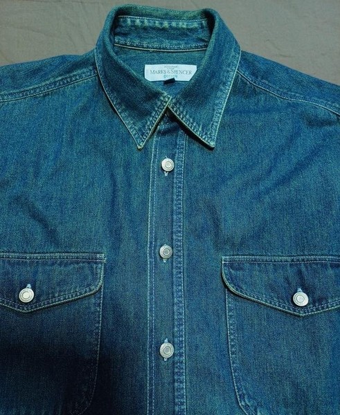 Men Marks & Spencer Shirt Green Denim 38 / M / 46