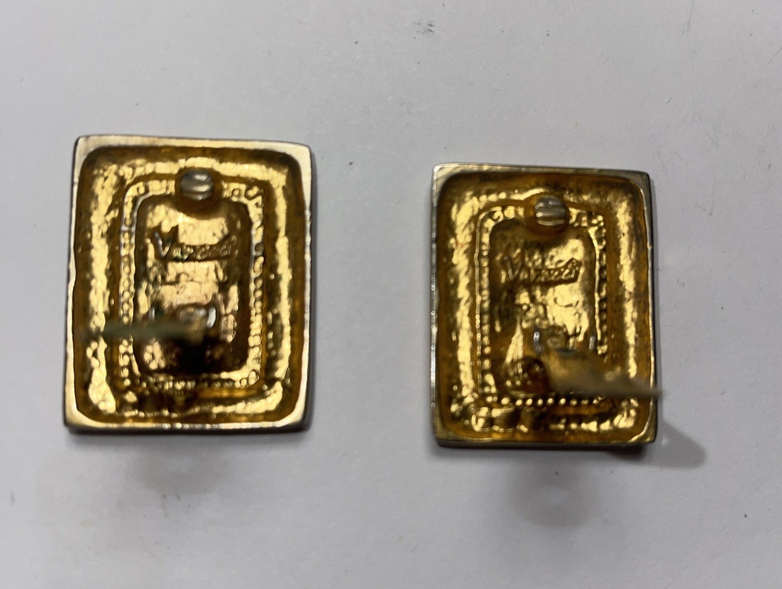 Versace Vintage Rectangular Clip-on Earrings Gold… - image 6