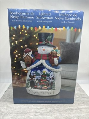 MOMENTS IN TIME Snowman with Animated Christmas Village Scene LED Lighted Music
