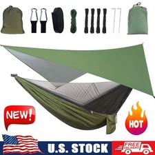 Camping Hammock with Rain Fly Tarp Mosquito Net Heavy Duty Tree Straps Portable