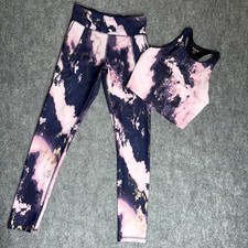 Old Navy Active Powersoft Girls L 10-12 Purple Swirl Leggings Sports Bra Set