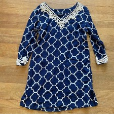 Lands' End blue and white V-neck embroidered swimsuit cover cover up small S B12
