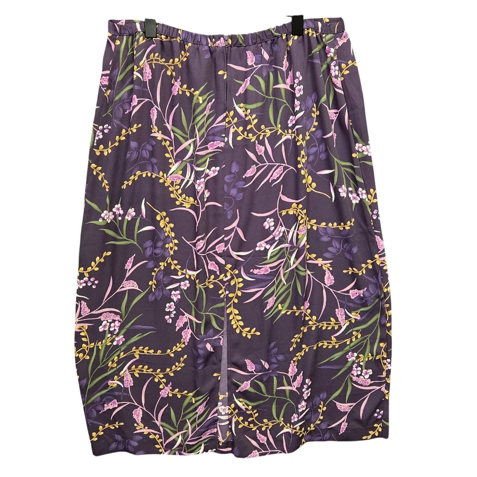 Falda lápiz floral púrpura vintage años 90 cabaña caprichosa talla grande 20W elástica con Foto 2 de 4
