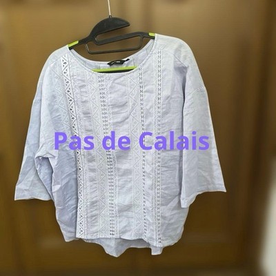 Pas de Calais Light Blue Embroidered Blouse Size 36 with Back Tuck