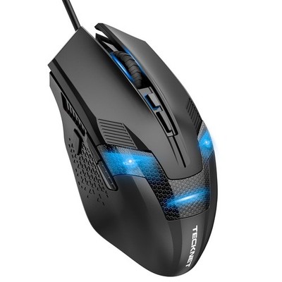 TECKNET Kabelgebundene Gaming Maus, 8000 DPI Einstellbarer Optischer Sensor USB Schwarz 